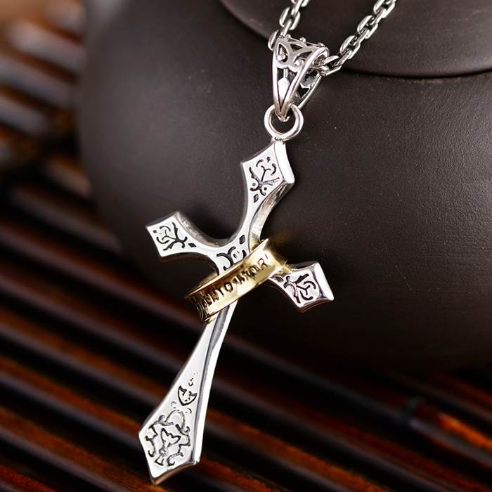 Sterling Silver Lord's Prayer Cross Halo Pendant Necklace - VVV Jewelry