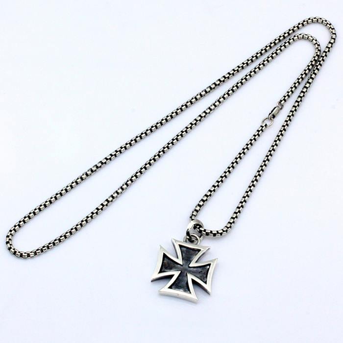 Sterling Silver Iron Cross Pendant Necklace - VVV Jewelry