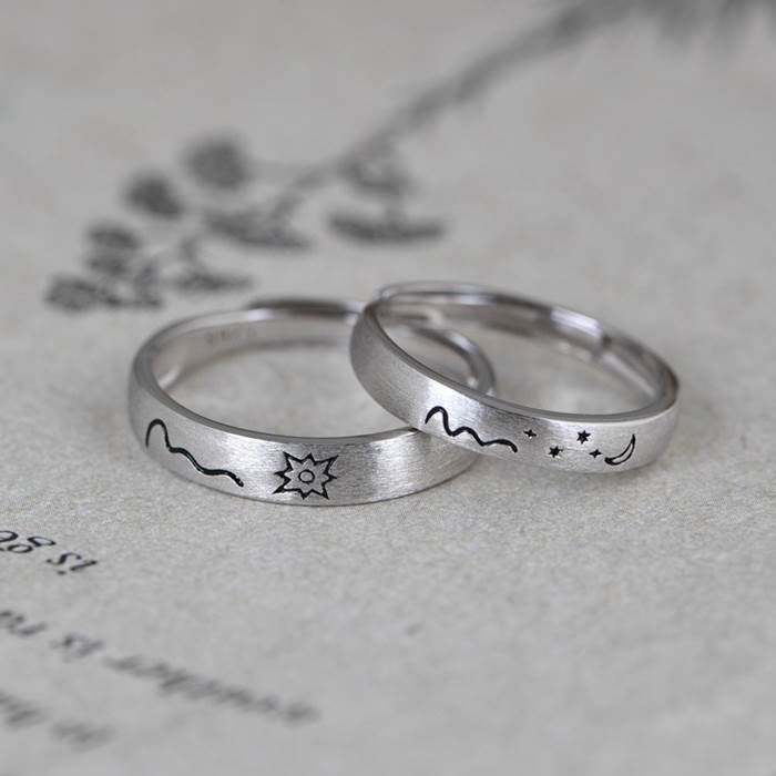 Sun & Moon Promise Rings, Sterling Silver 925 Couple Rings, Couple Ring Set,  Matching Rings, Wedding/Anniversary Gift for Wife/Girlfriend/Lovers -  GetNameNecklace
