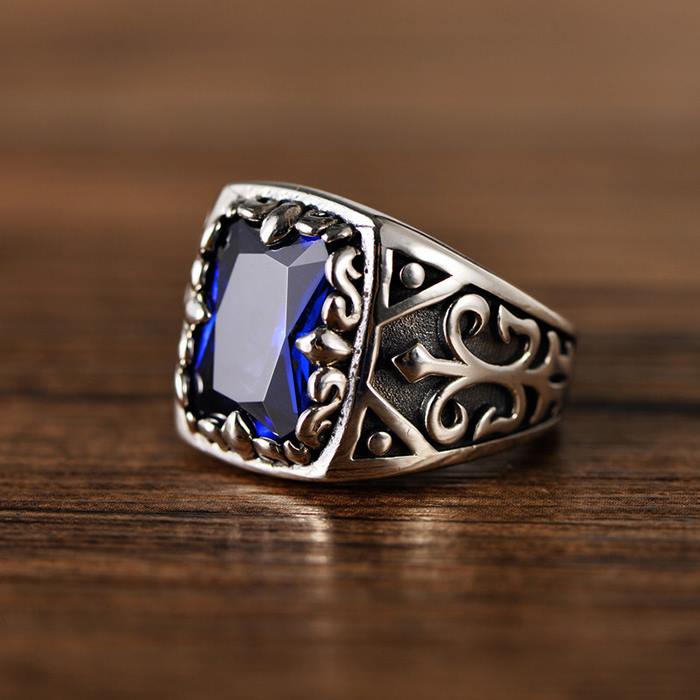Sapphire Sterling Silver Fleur De Lis Ring - VVV Jewelry